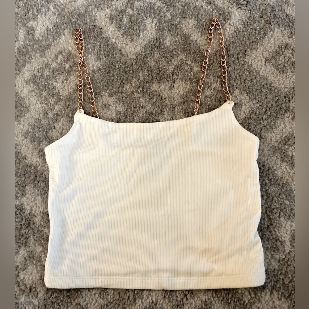 White Cropped Tank - Gold Chain Straps